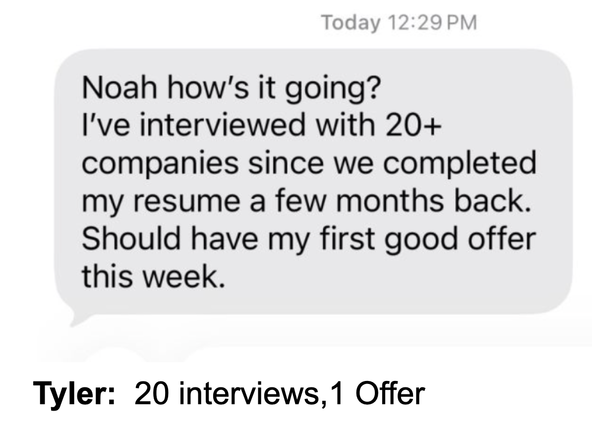 Tyler: 20 interviews, 1 offer